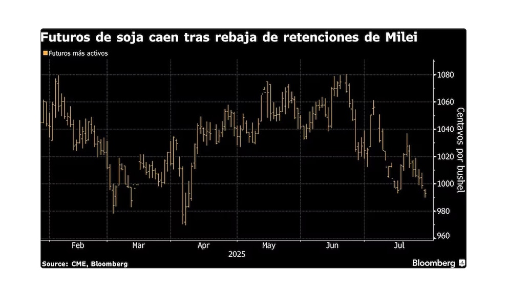 Caen la soja y el maíz en Chicago tras la baja de retenciones que anunció Milei