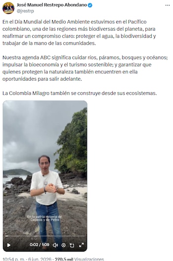 José Manuel Restrepo impulsa turismo sostenible y bioeconomía tras Día Mundial del Medio Ambiente - crédito @jrestrp/X