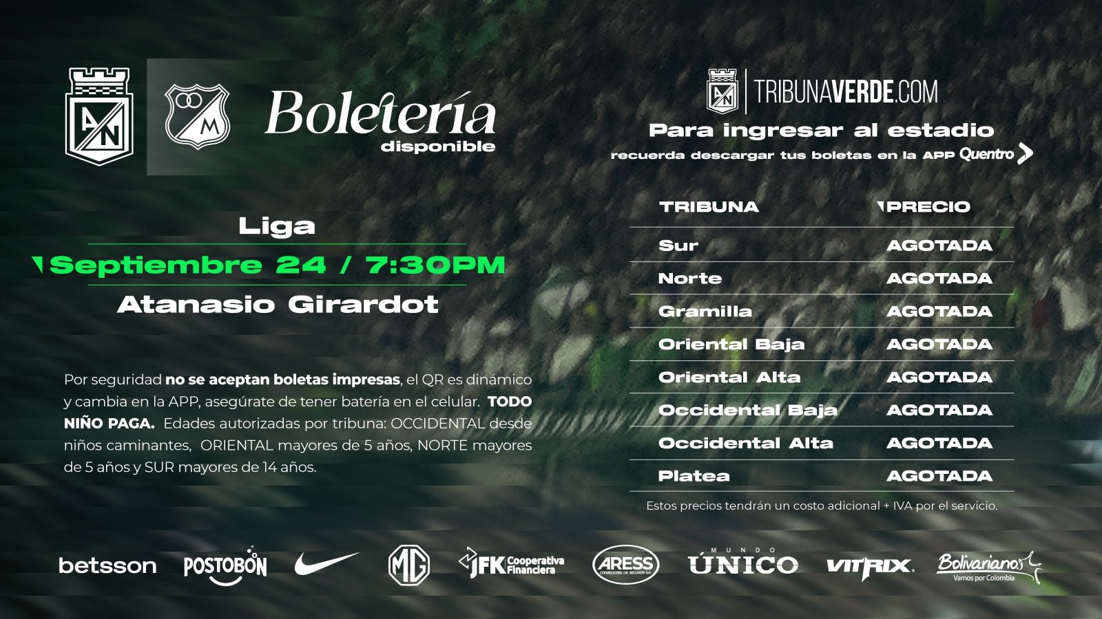 Nacional informó que se agotó la boletería en el estadio Atanasio Girardot - crédito Atlético Nacional
