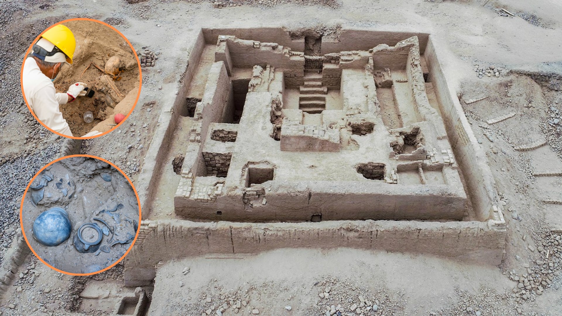 La plataforma funeraria permite estudiar individuos y objetos en el lugar donde fueron depositados hace casi 600 años. Composición: Infobae
