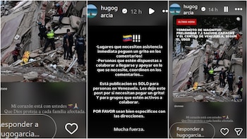 Publicaciones solidarias de Hugo García tras terremoto en Venezuela. IG