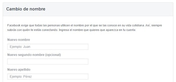 El cambio de nombre en Facebook requiere de la confirmación por medio de un documento de identidad. (Captura)
