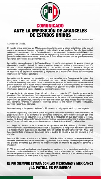 PRI - Morena - Aranceles - Trump
