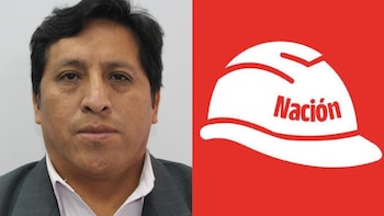 Retrato de un hombre con saco gris junto al logotipo de un casco blanco sobre fondo rojo con la palabra Nación