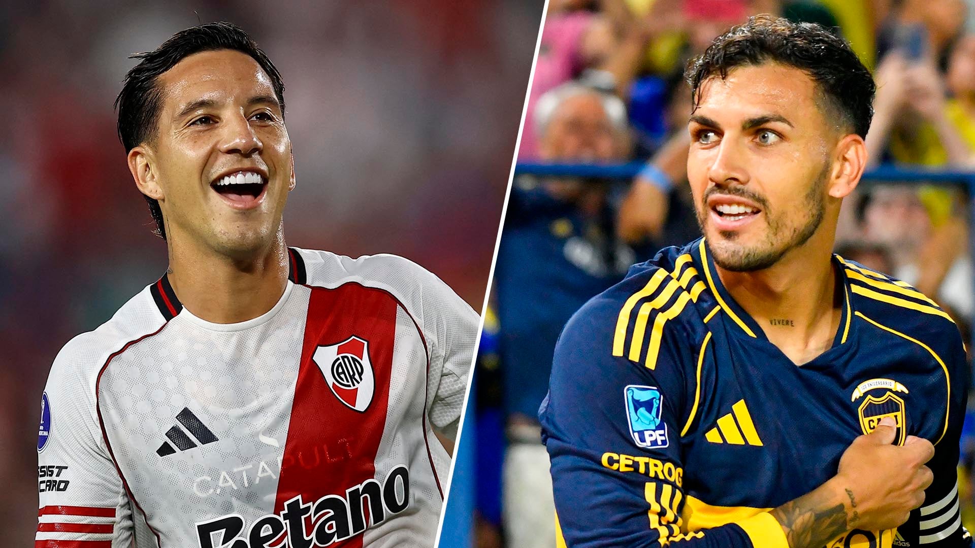 Sebastián Driussi de River Plate y Leandro Paredes de Boca Juniors, dos figuras clave que se enfrentarán en el próximo Superclásico del fútbol argentino.