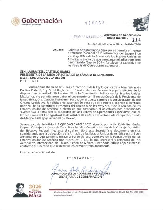 El comunicado oficial detalla la solicitud del Ejecutivo para autorizar el ingreso de personal militar extranjero con fines de adiestramiento.