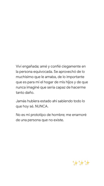 En un segundo texto, Jad escribió: “Viví engañada” y aseguró que “se enamoró de una persona que no existe”. IG