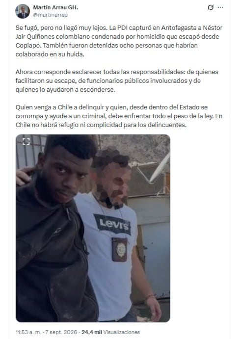 El ministro de Seguridad Pública del Gobierno de Chile Martín Arrau - crédito @martinarrau/X