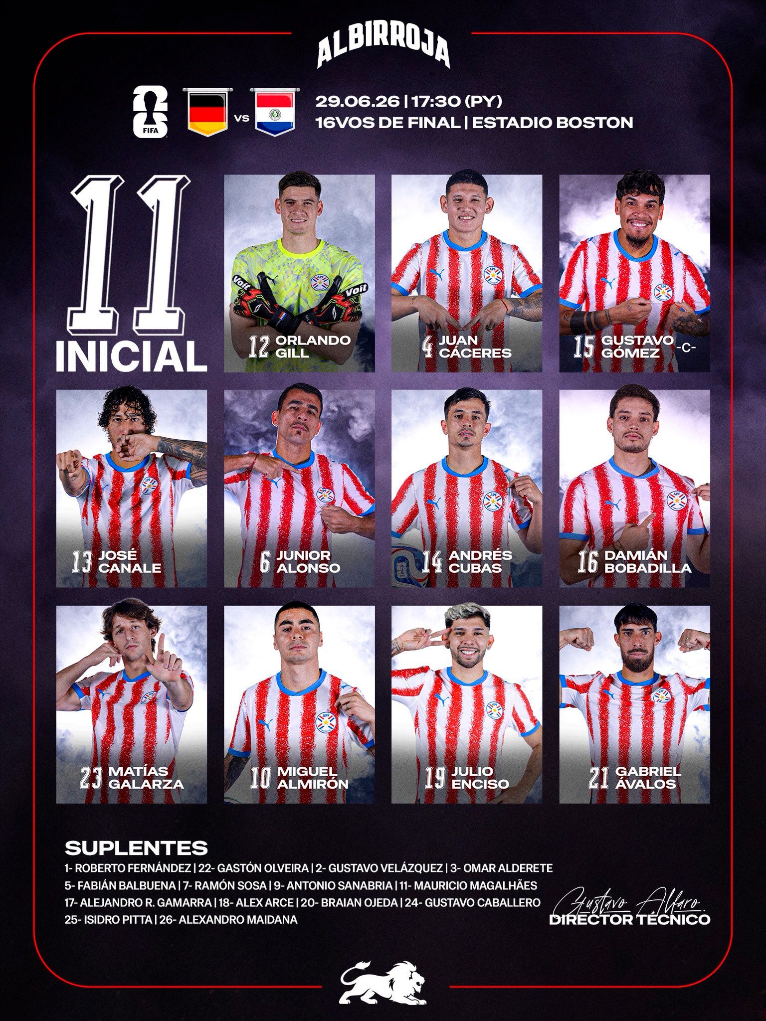La formación de Paraguay para jugar contra Alemania (X: @Albirroja)
