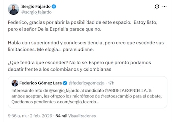 Fajardo afirma que De la Espriella estaría tratando de esconderse de un debate contra él - crédito @sergio_fajardo/X