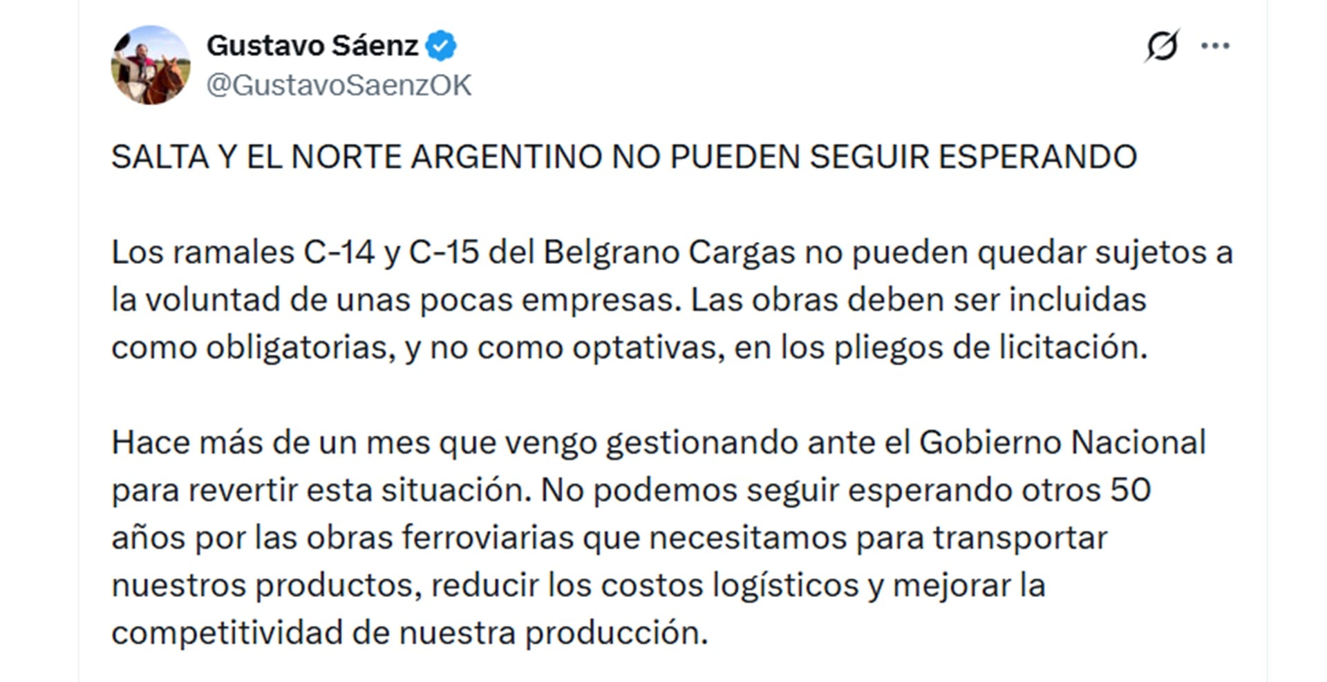 Gustavo Sáenz, gobernador de Salta