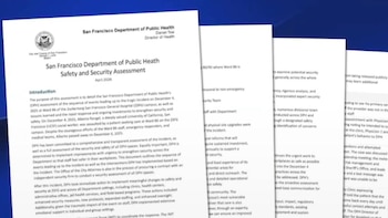 Primer plano de un documento oficial con el título 'San Francisco Department of Public Health Safety and Security Assessment' y texto en inglés