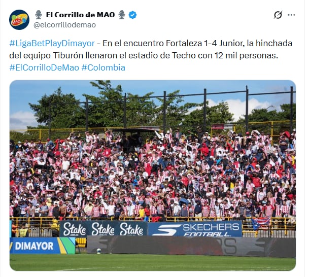De acuerdo con El Corrillo de Mao, fueron 12 mil personas las que asistieron al estadio Metropolitano de Techo, en Bogotá, para ver Fortaleza ante Junior - crédito @elcorrillodemao/X