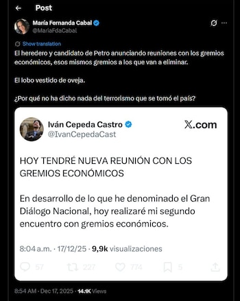 María Fernanda Cabal reaccionó al