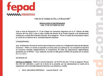 Resolución de la Fepad: sanción
