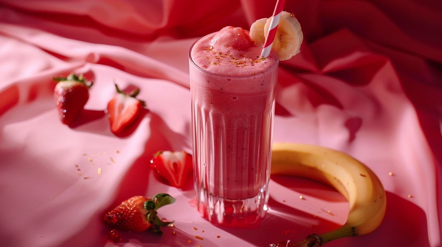 bebida nutritiva, batido matutino, fresa y plátano, superalimento amaranto, desayuno rápido, smoothie fresco, licuado nutritivo. - (Imagen Ilustrativa Infobae)