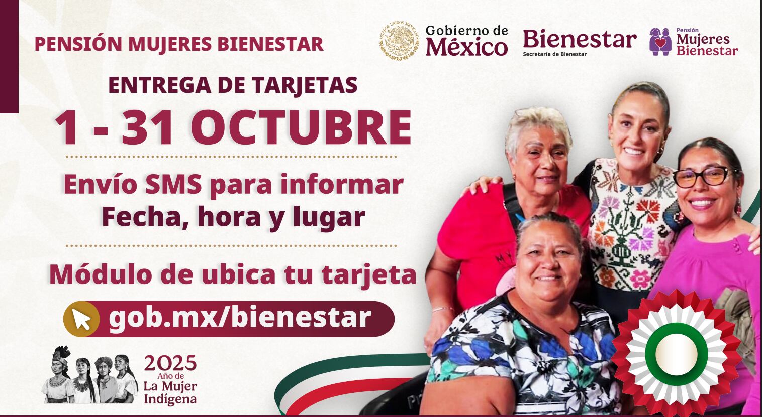 La Pensión Mujeres Bienestar 2025 continúa con la entrega del quinto depósito bimestral, ofreciendo 3 mil pesos a mujeres de 60 a 64 años
