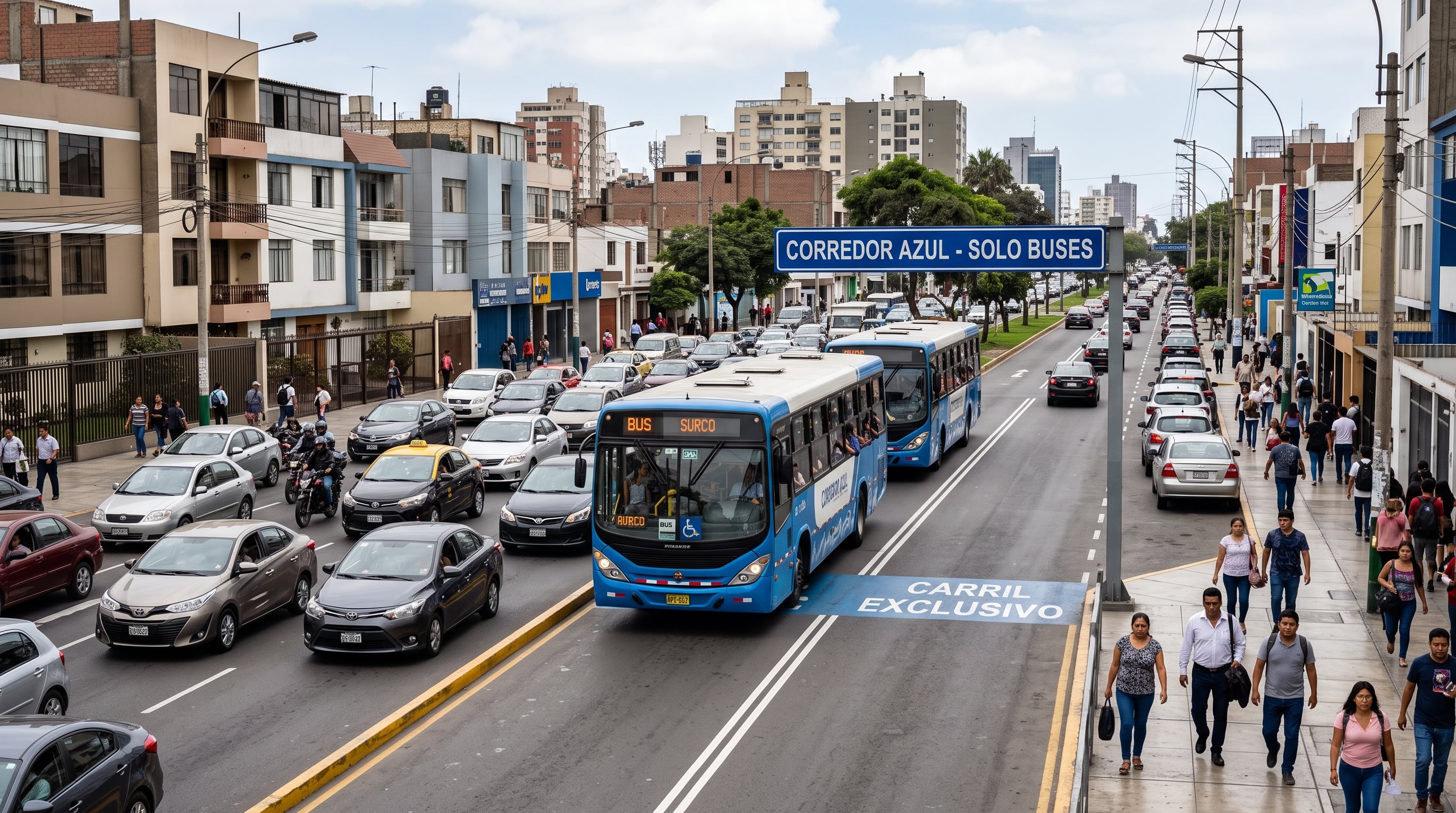 Corredor Azul, rutas 301, 303 y 306 en las avenidas Tacna, Garcilaso y Arequipa