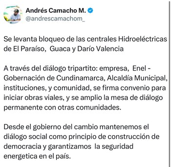 Camacho explicó que el desbloqueo