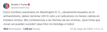 Trump condenó el asesinato de dos israelíes en Washington