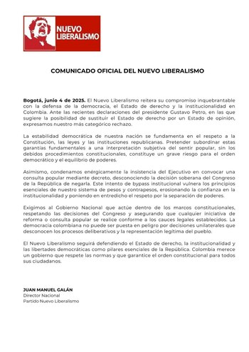 Nuevo Liberalismo rechazó la intención