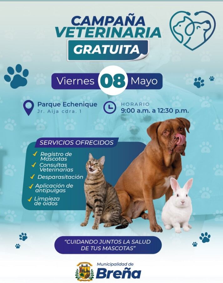 La campaña veterinaria comenzará a las 9 horas - Créditos: Municipalidad de Breña.