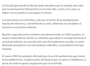 El exmandatario sostuvo que el hallazgo sobre Cerimedo permitió descubrir al coconstructor de la matrix de la mentira en América Latina - crédito @petrogustavo/X