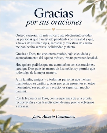 Jairo Castellanos, exsenador de la Alianza Social Independiente, permanece hospitalizado en Norte de Santander bajo el cuidado y acompañamiento médico - prensa Jairo Castellanos