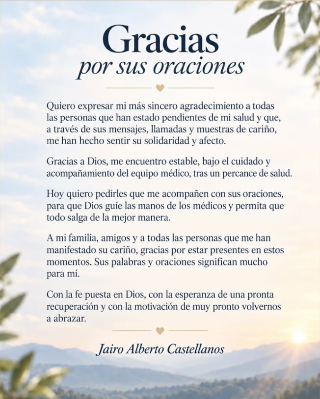 Jairo Castellanos, exsenador de la Alianza Social Independiente, permanece hospitalizado en Norte de Santander bajo el cuidado y acompañamiento médico - prensa Jairo Castellanos