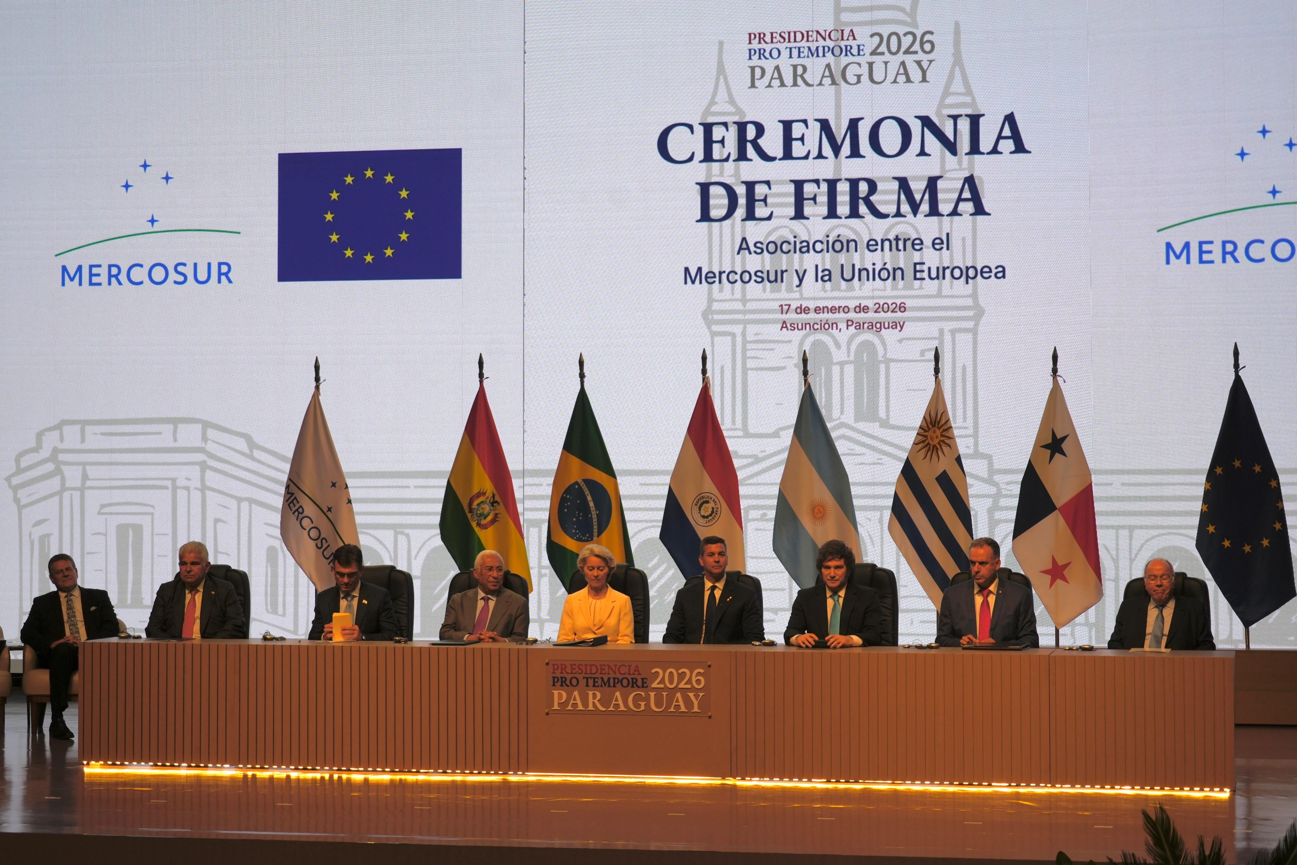 Javier Milei durante la Ceremonia de Firma del Acuerdo de Asociación entre el Mercosur y la Unión Europea