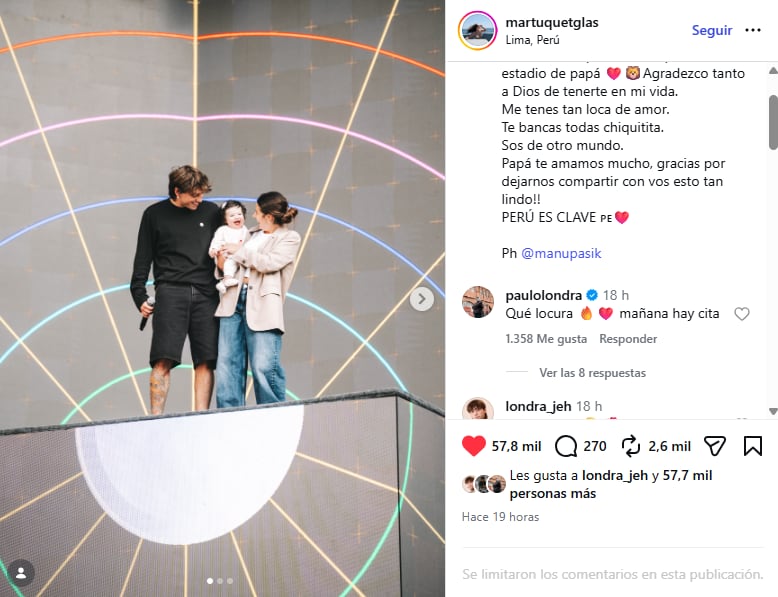 Martin Quetglas y Paulo Londra recordaron el anuncio de su embarazo en Perú (Instagram)