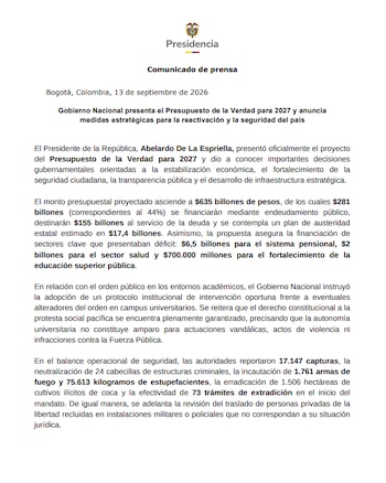 Presupuesto 2027 - crédito Presidencia