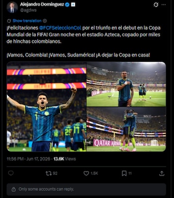 La Conmebol celebró el triunfo de Colombia en el debut y el equipo de Néstor Lorenzo quedó como uno de los dos únicos de la confederación que sumó tres puntos junto a Argentina-crédito @agdws/X