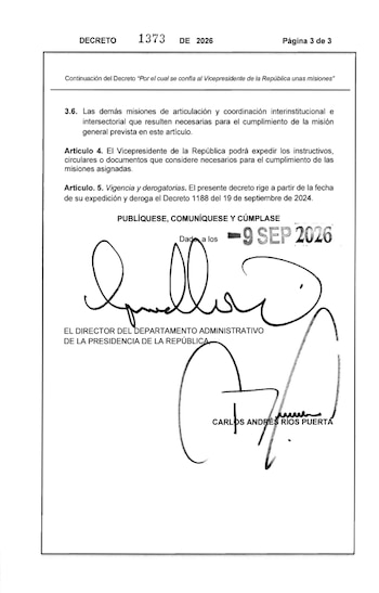 La coordinación del vicepresidente José Manuel Restrepo debe generar eficiencias sin sustituir las competencias de las entidades de la Rama Ejecutiva del orden nacional - crédito Dapre