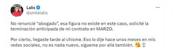 Por qué Lalis pidió terminar