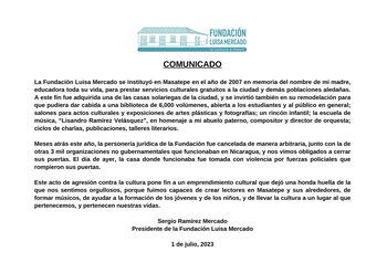El comunicado de la Fundación