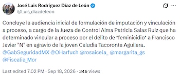 El representante del gobierno federal compartió la resolución de la primera audiencia. Crédito: Redes Sociales