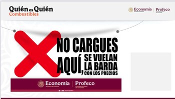 Así se verán las lonas que advertirán a los consumidores sobre "precios abusivos" en gasolineras que vendan litro a más de 24 pesos, de acuerdo con la Profeco. Crédito: @ivan_escalante
