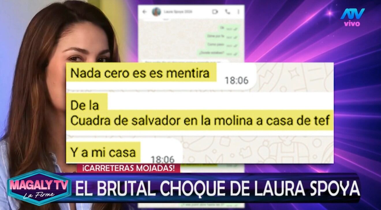 “Estoy viva, jodida de la columna, pero viva”: el duro testimonio de Laura Spoya tras el impacto. ATV/ Magaly TV La Firme.