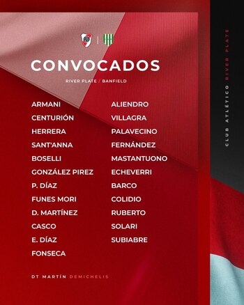 Los convocados de River Plate para el duelo ante Banfield