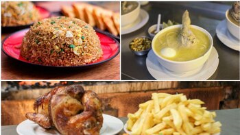 Arroz chaufa, caldo de gallina