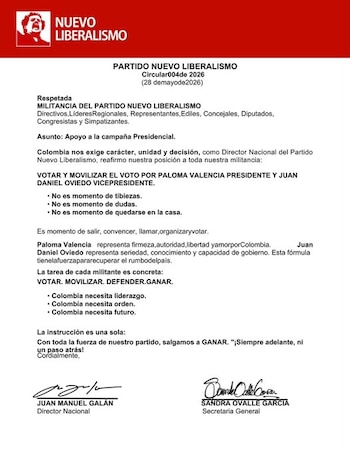 El partido Nuevo Liberalismo formalizó su respaldo a la candidatura presidencial de la senadora del Centro Democrático, Paloma Valencia, y a su fórmula vicepresidencial, el exdirector del Dane, Juan Daniel Oviedo - crédito Nuevo Liberalismo