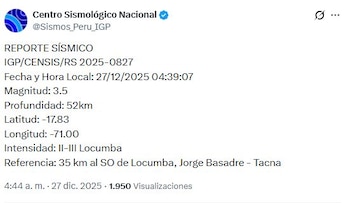 Sismo de 3.5 se registró