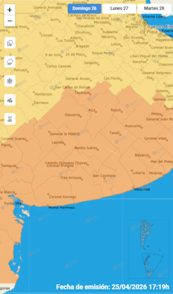 Sectores de la provincia y la costa atlántica enfrentarán ráfagas muy intensas, según el Servicio Meteorológico Nacional