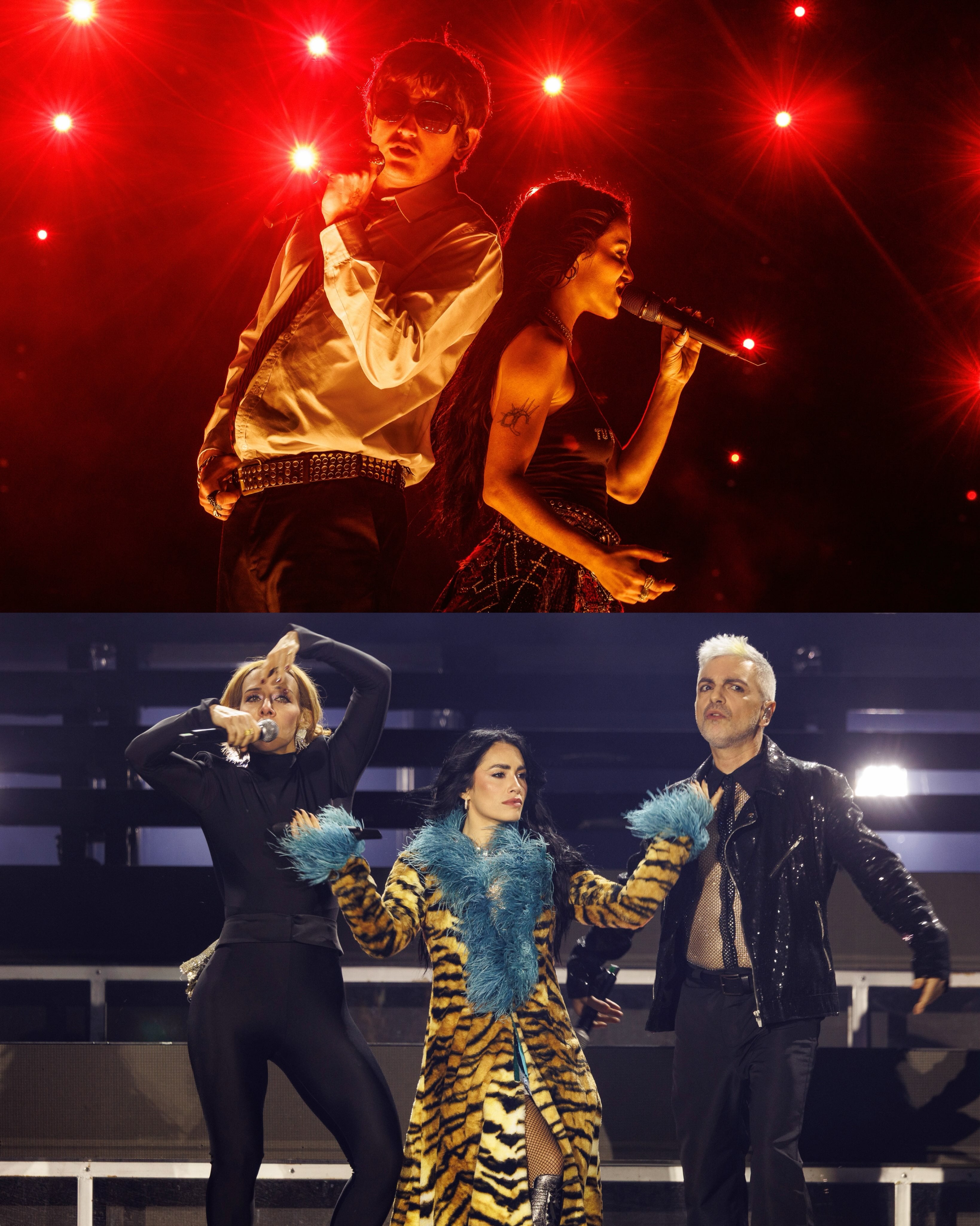 La cantante Lali se presenta junto a músicos invitados sobre el escenario durante su concierto en el Estadio River Plate.