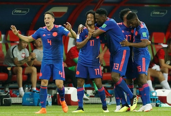 En la foto aparecen Santiago Arias, Yerry Mina, Johan Mojica y Jefferson Lerma, que repiten Mundial con Colombia - crédito John Sibley/Reuters