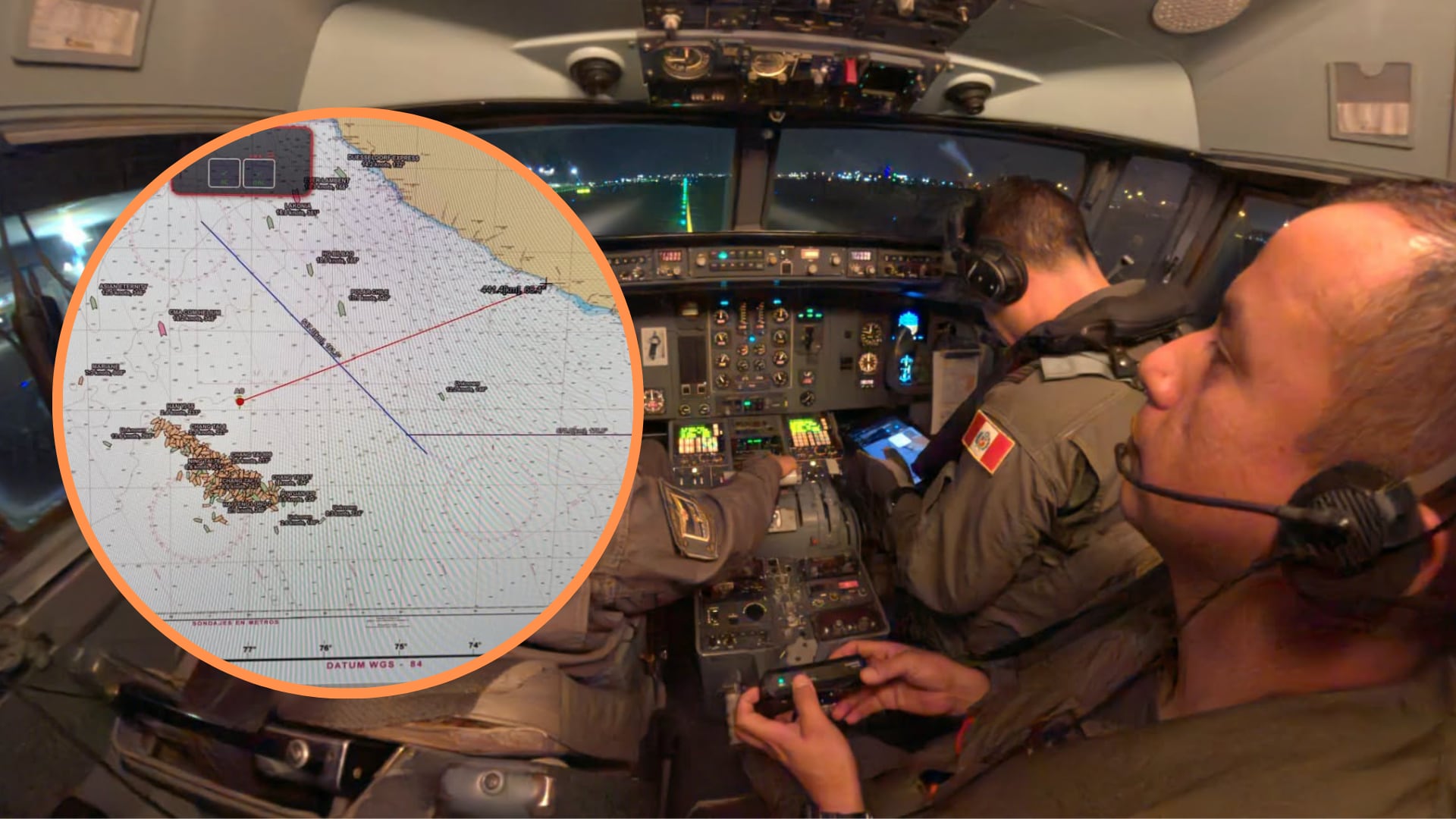 La Marina de Guerra confirmó que la flota pesquera extranjera opera fuera del dominio marítimo peruano, a unas 230 millas de la costa. Composición: Infobae