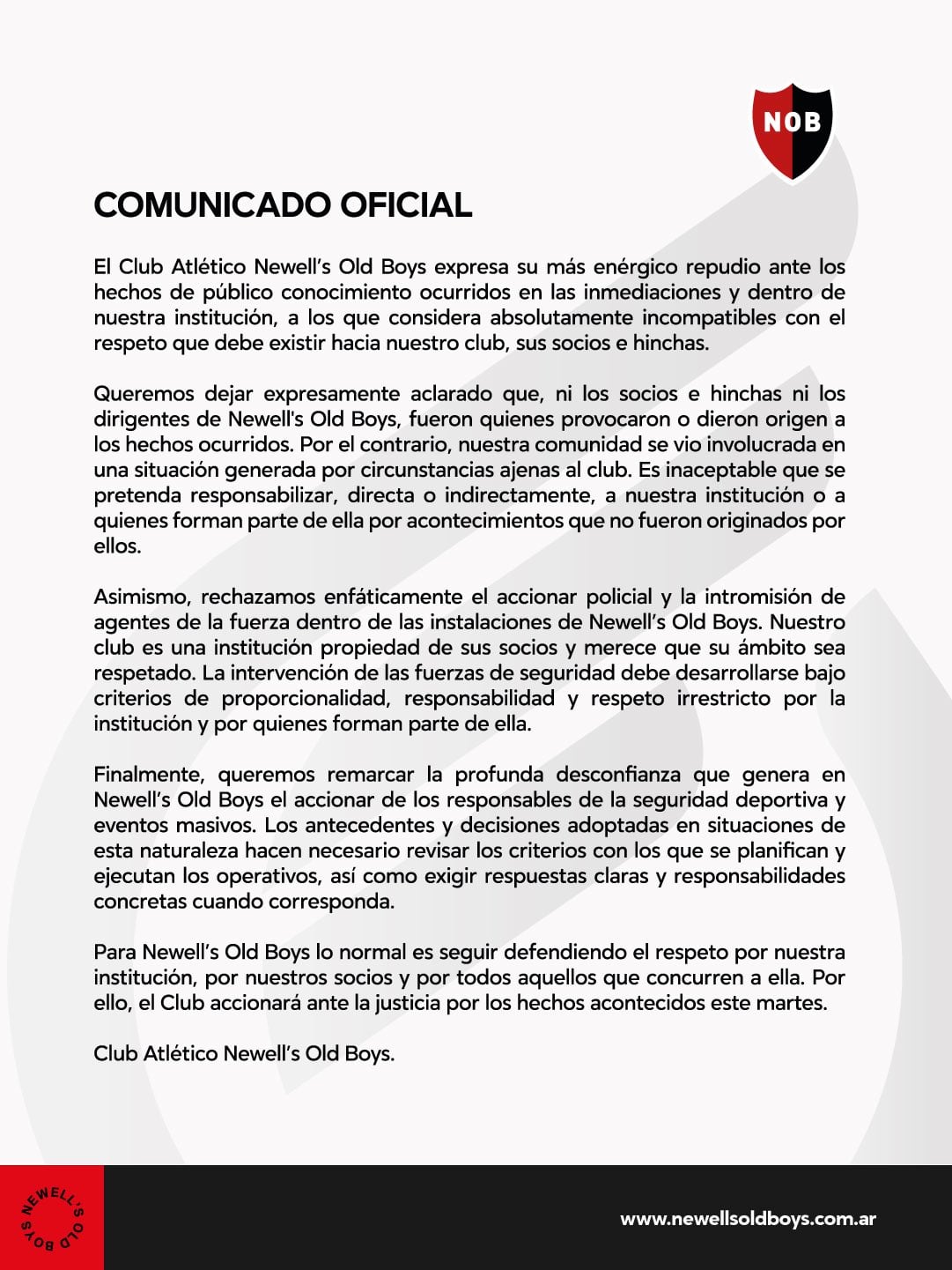 El comunicado de Newell's tras los incidentes