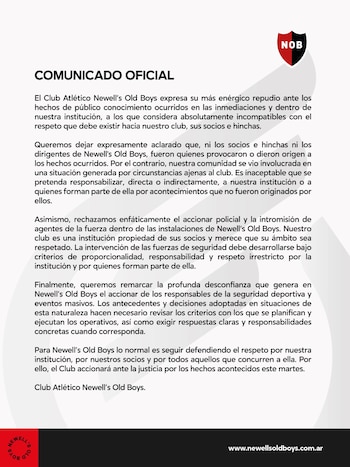 El comunicado de Newell's tras los incidentes