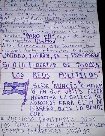Carta enviada por los presos